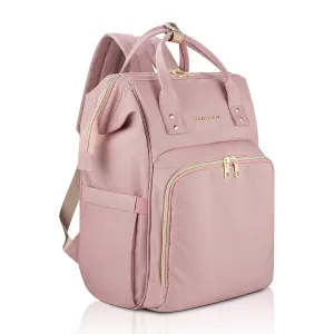 Diaper Bag Backpack with 6 INSULATED Bottle Holders – Light Pink, Water-Resistant Polyester Baby Bag – Detachable Stroller Straps – Stylish & Spacious for Baby Girl – Travel Diaper Bag