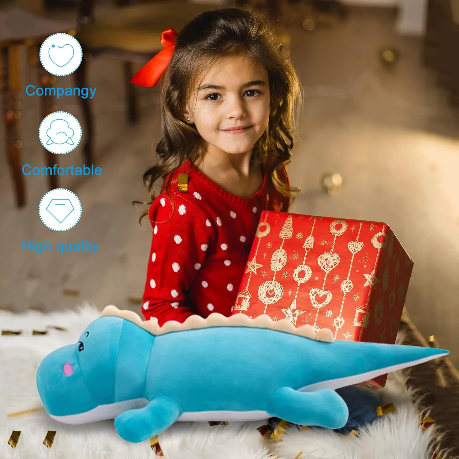 Dinosaur Plush Toy Pillow, Soft Lumbar Back Cushion Big Dinosaur Plushies Stuffed Toy Cute Pillows, Great Gift for Kids Birthday, Valentine (Pink,47.2in)