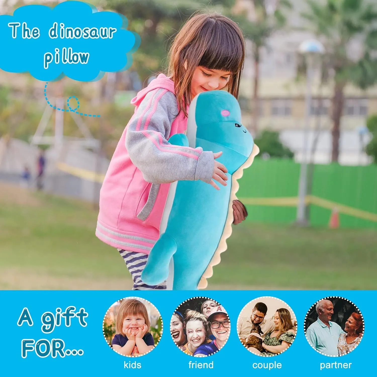 Dinosaur Plush Toy Pillow, Soft Lumbar Back Cushion Big Dinosaur Plushies Stuffed Toy Cute Pillows, Great Gift for Kids Birthday, Valentine (Pink,47.2in)
