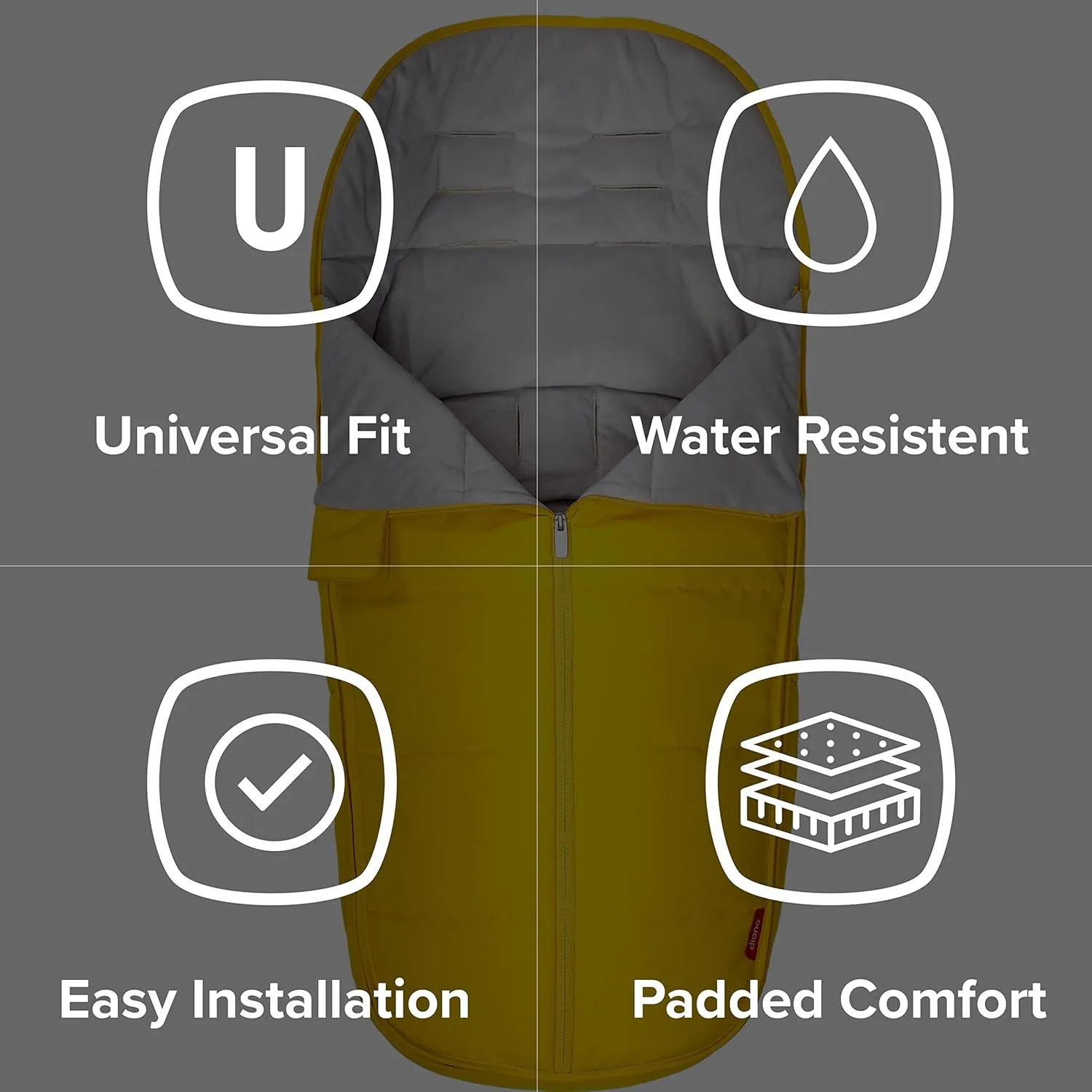 Diono All Weather Stroller Footmuff, Universal Fit from Baby to Toddler with Cozy Super Soft Padding, Weatherproof, Water Resistant Lining, Yellow Sulphur