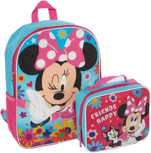Disney Minnie Backpack for Girls with Lunch Box | Minnie Blue Backpack for School and Reusable Lunch Bag