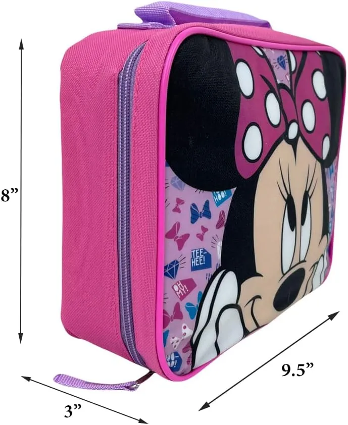 Disney Minnie Mouse Lunch Box and Water Bottle Bundle 2 Pc. Set, Soft Insulated Lunch Bag with BPA Free Water Bottle for Kids