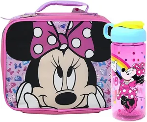 Disney Minnie Mouse Lunch Box and Water Bottle Bundle 2 Pc. Set, Soft Insulated Lunch Bag with BPA Free Water Bottle for Kids