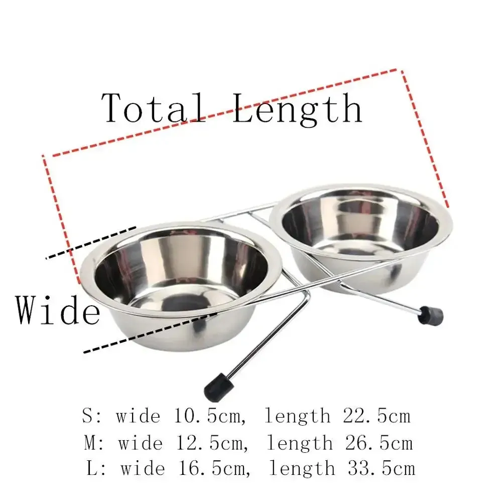 Dog Cat Bowl Stainless Steel Pet Dogs Cat Double Bowls Durable Iron Stand Food Water Dishes Anti Slip Puppy Feeder Pet Supplies