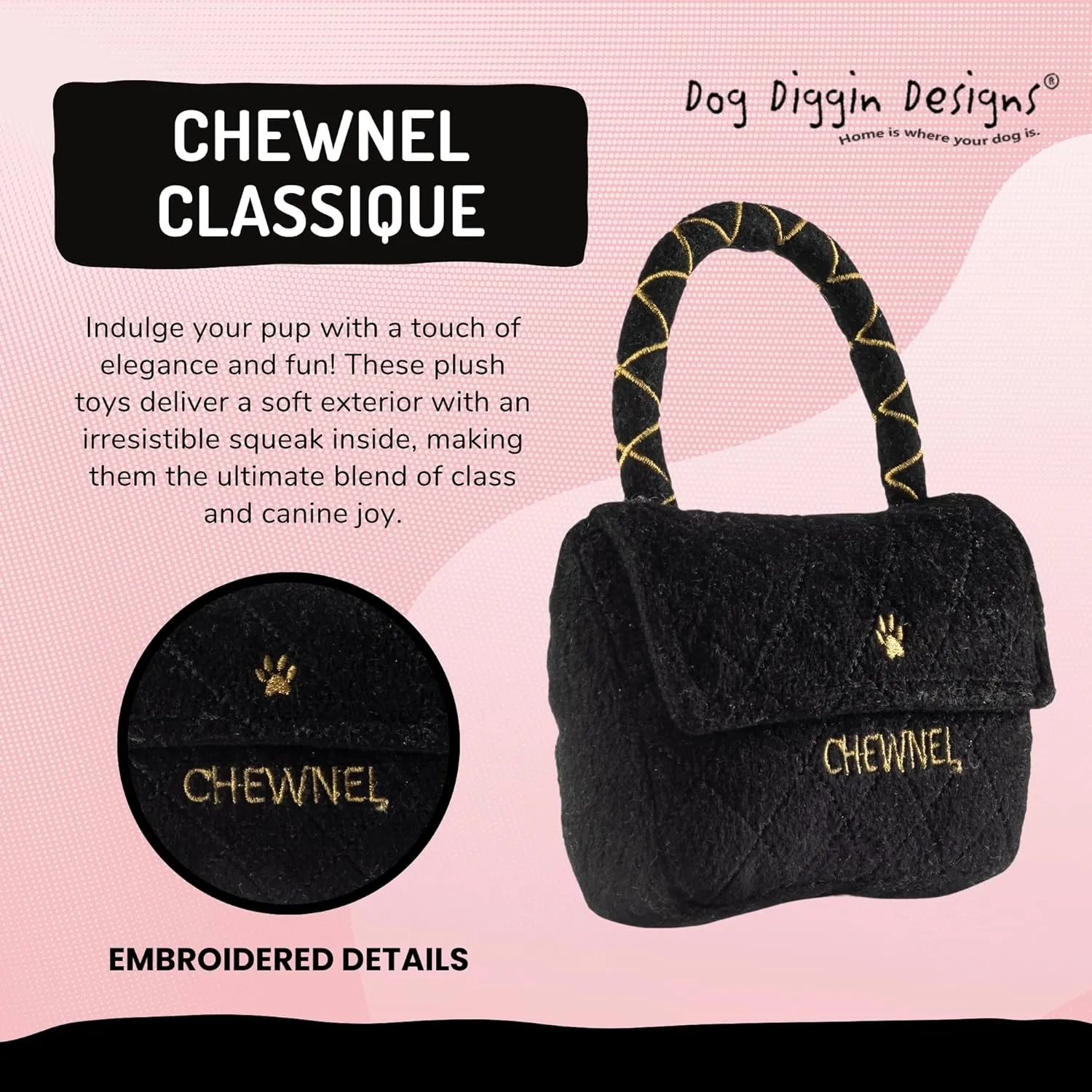 Dog Diggin Designs Runway Pup Collection | Unique Squeaky Parody Plush Dog Toys – Haute Couture Purses & Handbags