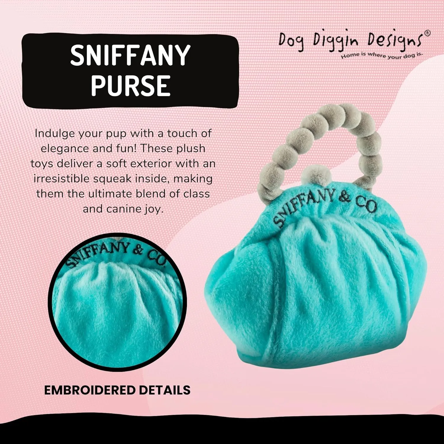 Dog Diggin Designs Runway Pup Collection | Unique Squeaky Parody Plush Dog Toys – Haute Couture Purses & Handbags