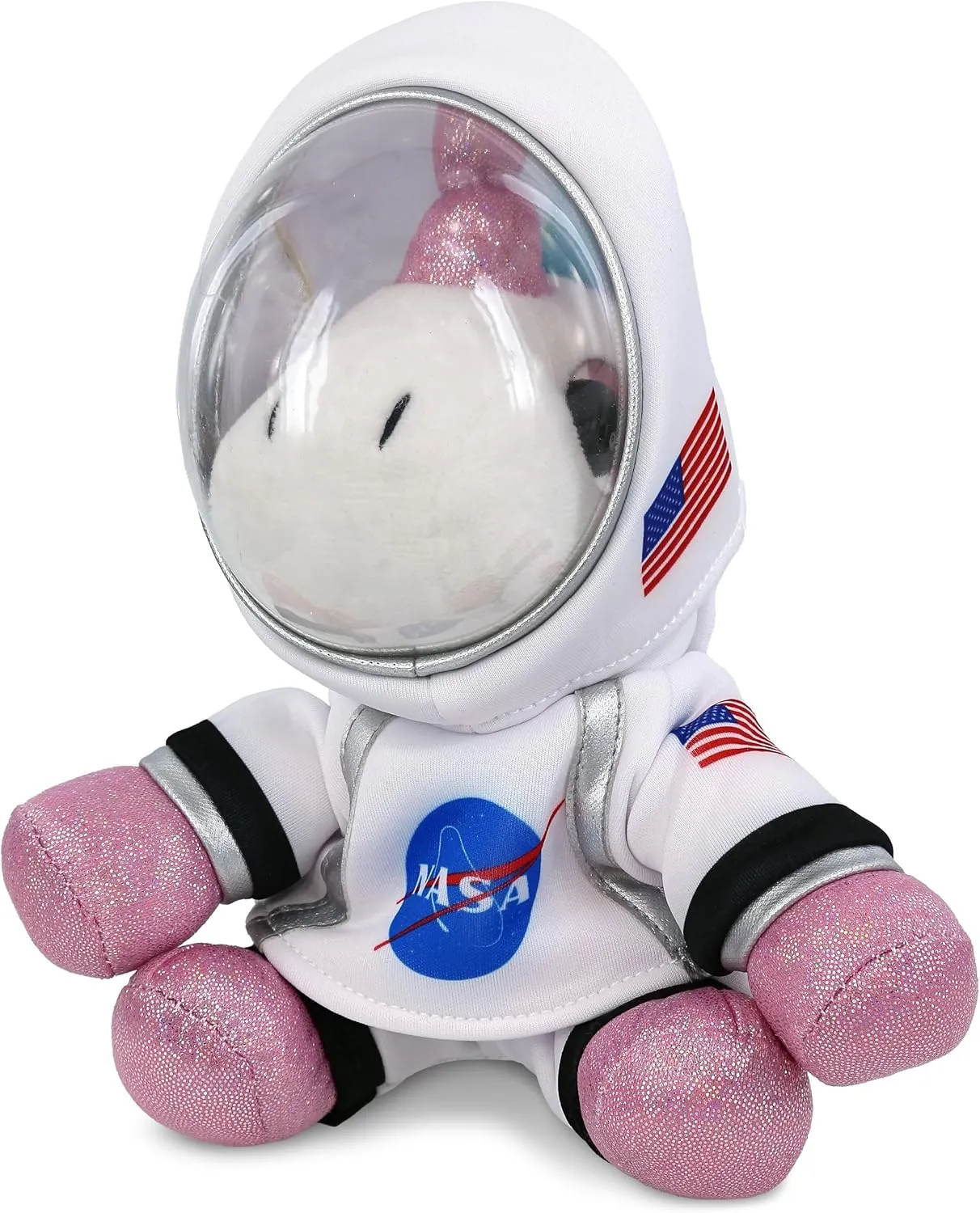 DolliBu Big Eye White Unicorn Astronaut Plush Toy - Fantasy Astronaut Stuffed Animal with Space Helmet and NASA Astronaut Suit, Spaceman Doll Decor for Girls and Boys with Personalization - 8 Inch
