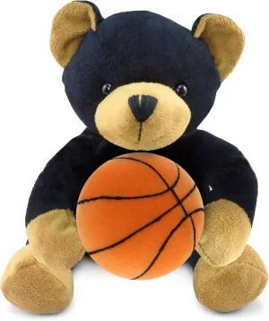DolliBu Black Bear Stuffed Animal with Basketball Plush - Soft Huggable Bear, Adorable Playtime Bear Plush Toy, Cute Wildlife Gift, Personalized Plush Doll Animal Toy for Kids and Adults - 6 Inch