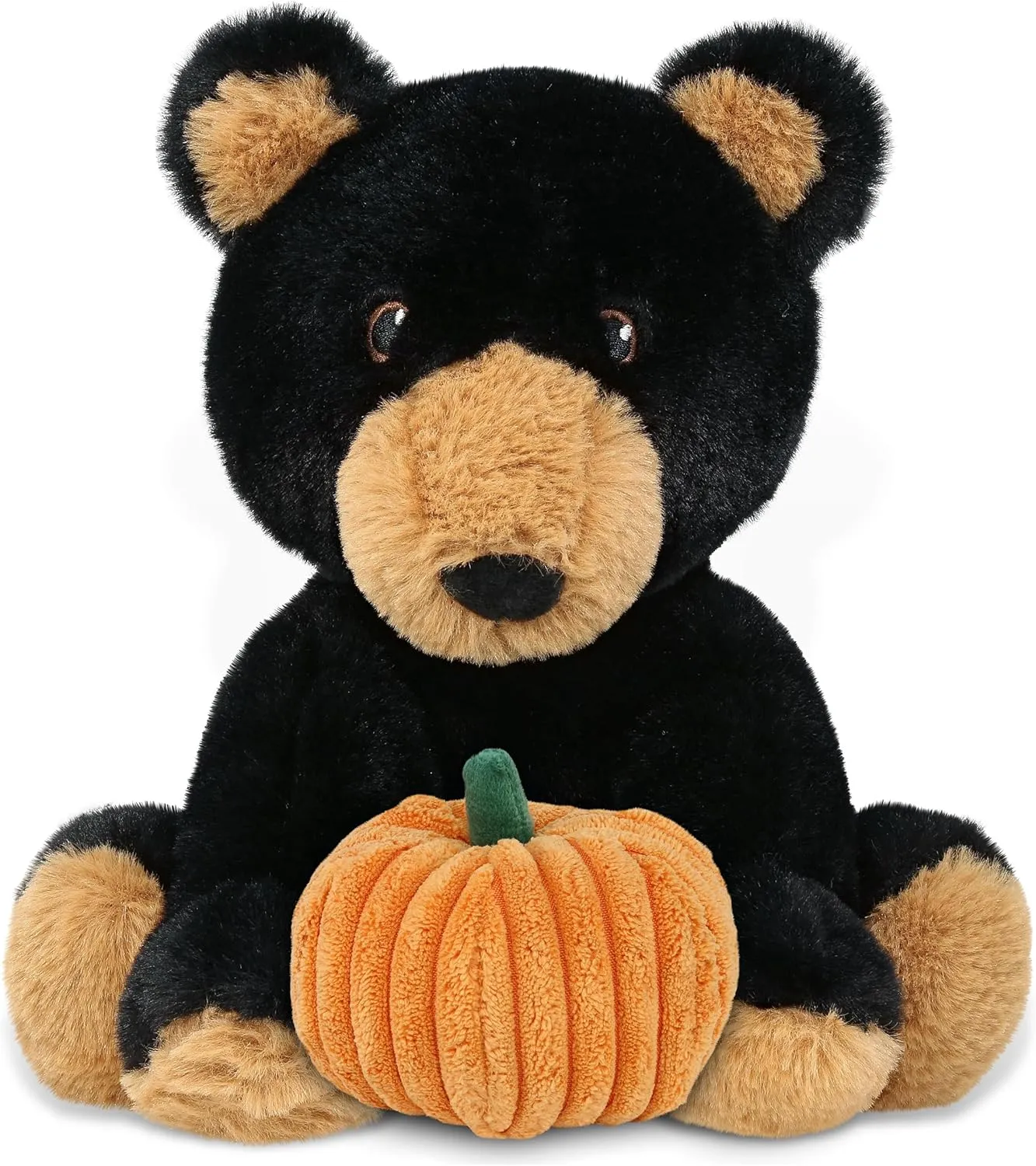 DolliBu Eco Friendly Super Soft Black Bear Stuffed Animal with Pumpkin Decor - Pumpkin Plush Animal for Fall, Halloween and Thanksgiving, Pumpkin Toy for Baby, Kids, Adults - 9 Inches