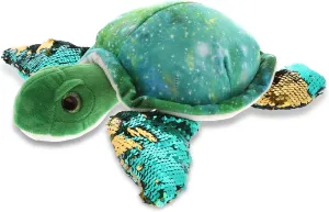 DolliBu Green Sea Turtle Space Flip Sequin Plush 13 Inch, Flipping Reversible Sequins Huggable Stuffed Animal, Colorful Galaxy-Soft Ocean Stuffed Animals for Boys & Girls