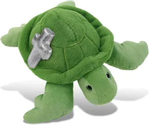 DolliBu Green Sea Turtle Stuffed Animal with Silver Cross and Personalization - Baptism Gifts for Boys and Girls, Dedication Christening Gift Plush Prayer Toy Healing Teddy Bear - 13 Inches
