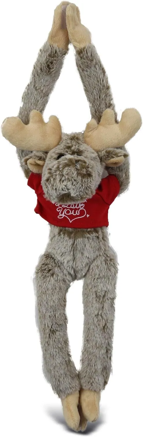 DolliBu I Love You Valentine Plush Hanging Moose - Cute Stuffed Animal with Red Shirt and Name Personalization Gift for Valentine's Day, Birthday, Anniversary, Romantic Date - 21 Inches