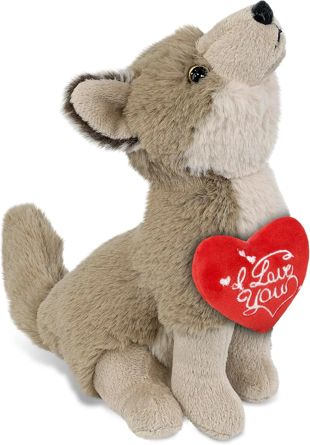 DolliBu I Love You Valentine Plush Howling Wolf - Cute Stuffed Animal with Red Heart and Name Personalization Gift for Valentines Day, Birthday, Anniversary, Romantic Date - 10.5 Inches
