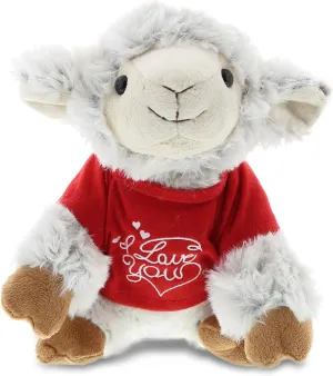 DolliBu I Love You Valentine Plush Squat Sheep - Cute Stuffed Animal with Red Shirt and Name Personalization Gift for Valentines Day, Birthday, Anniversary, Romantic Date - 8 Inches