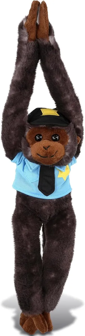 DolliBu Long Arm Hanging Black Capuchin Monkey Police Officer Plush Toy - Black Monkey Cop Stuffed Animal Dress Up with Cute Cop Uniform and Cap with Personalization - 21 Inches