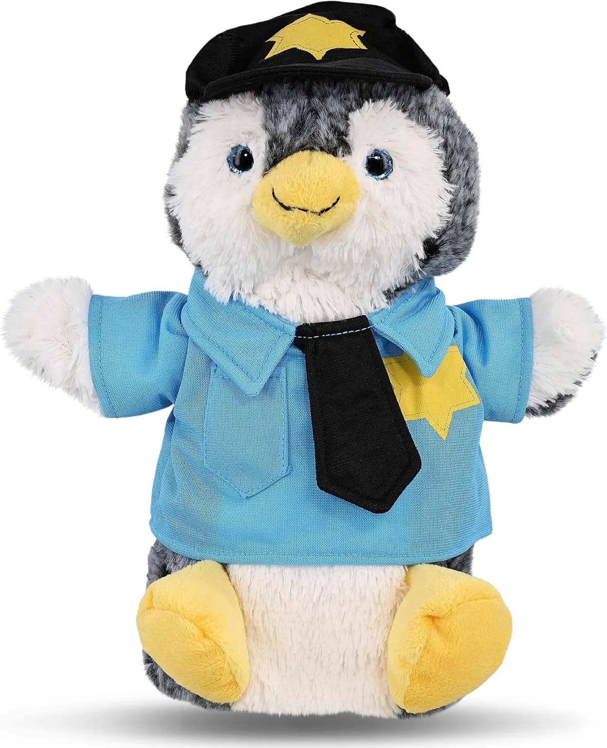 DolliBu Penguin Police Officer Super Soft Plush Hand Puppet Toy - Soft Penguin Cop Stuffed Animal Dress Up with Cute Cop Uniform and Cap Outfit - Gift with Personalization - 9 Inches