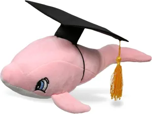 DolliBu Pink Dolphin Graduation Plush Toy - Baby Soft Plush Graduation Stuffed Animal Dress Up with Graduation Cap with Tassel Outfit - Gift with Personalization - 12 Inches