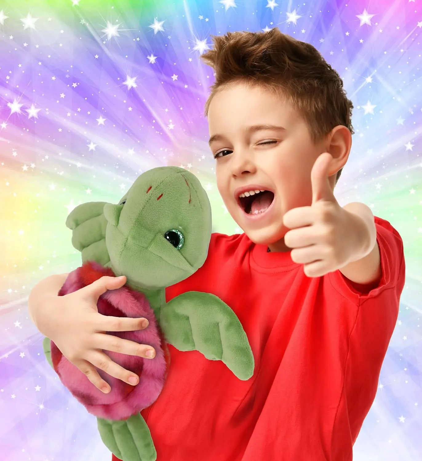 DolliBu Pink Tie-Dye Green Sea Turtle Super Soft Stuffed Animal, Cute Realistic Stuffed Animals for Girls, Boys, Adults Animal Gifts, Kids Nursery Decor for Newborn, Cuddly Soft Plush Toys - 10 Inches