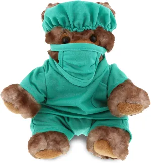 DolliBu Sitting Grizzly Bear Doctor Plush Toy - Super Soft Bear Doctor Stuffed Animal Dress Up with Cute Face Mask and Cap Outfit - Fluffy Toy Plush Gift for Doctor, Nurse, Surgeon, Dentist - 6.5 Inch