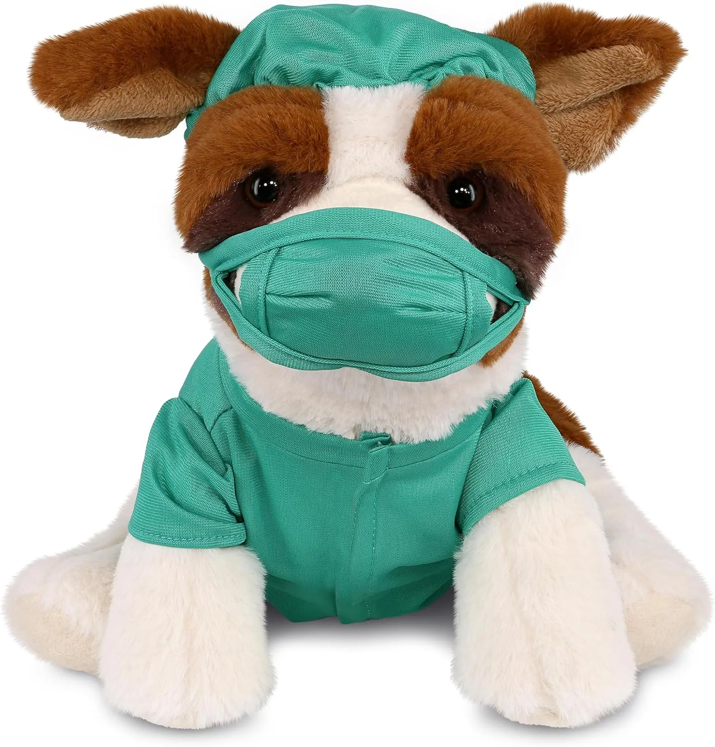 DolliBu St. Bernard Dog Doctor Plush Toy - Super Soft Dog Doctor Stuffed Animal Dress Up with Cute Uniform and Cap Outfit - Gift for Doctor, Nurse, Surgeon, Dentist - 8 Inch
