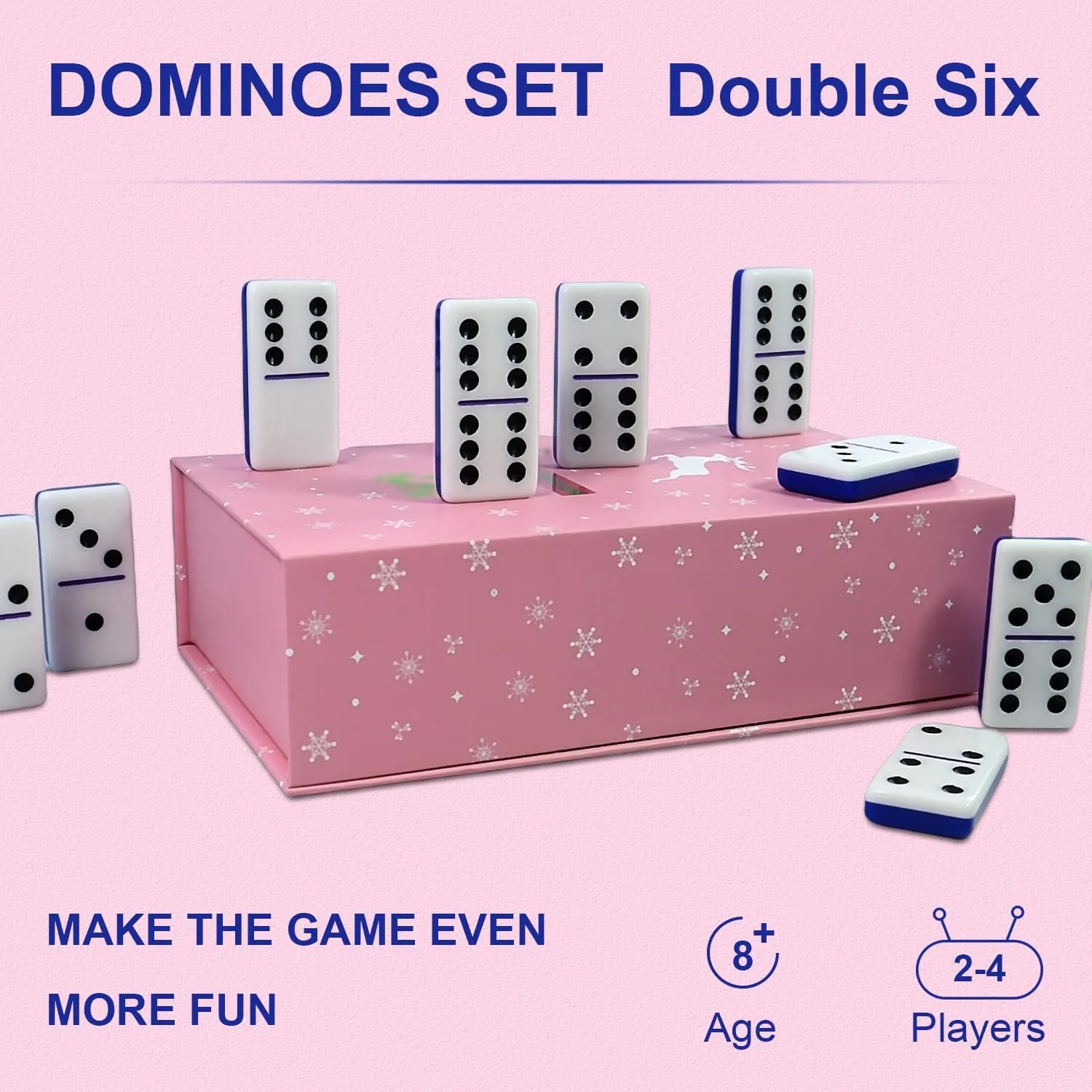 Dominoes Set for Adults, Double 6 Dominos Game Set with 28 Domino Tiles Double with Upscale Gift Boxes -7 Polyhedral Dice -Classic Board Games (Dark Blue)