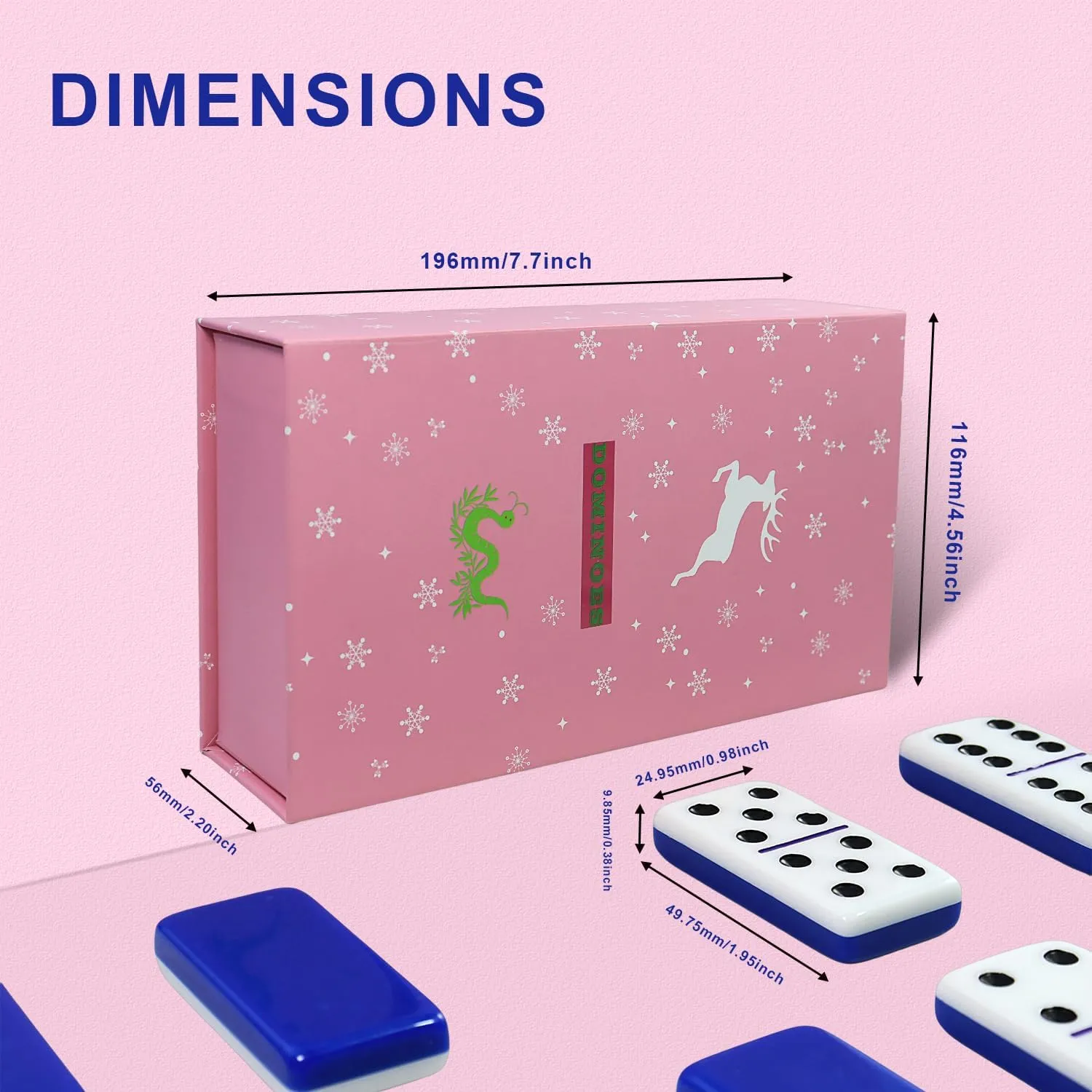 Dominoes Set for Adults, Double 6 Dominos Game Set with 28 Domino Tiles Double with Upscale Gift Boxes -7 Polyhedral Dice -Classic Board Games (Dark Blue)