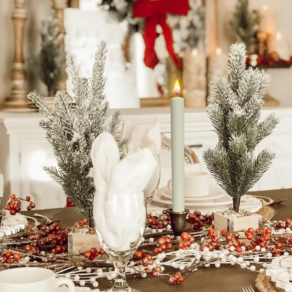 DRomance Christmas Flameless Window Taper Candles with 10-Key Remote and Timer, Battery Operated Real Flame Effect Realistic 3D Wick, 6 Pack Silver Holders and Suction Cups Included