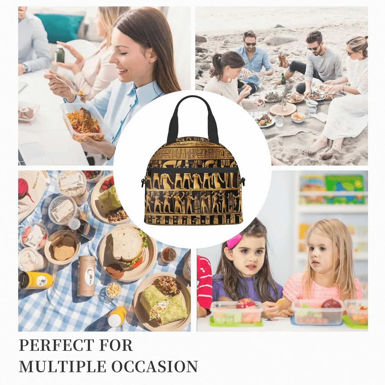 Egypts Hieroglyphics Insulated Lunch Bag Lunch Box For Women Men Reusable Tote For Office Gym Outings