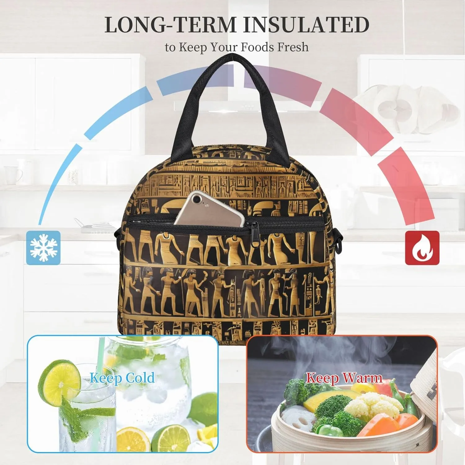 Egypts Hieroglyphics Insulated Lunch Bag Lunch Box For Women Men Reusable Tote For Office Gym Outings