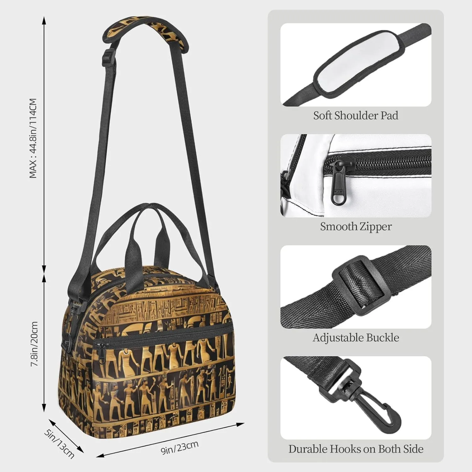 Egypts Hieroglyphics Insulated Lunch Bag Lunch Box For Women Men Reusable Tote For Office Gym Outings