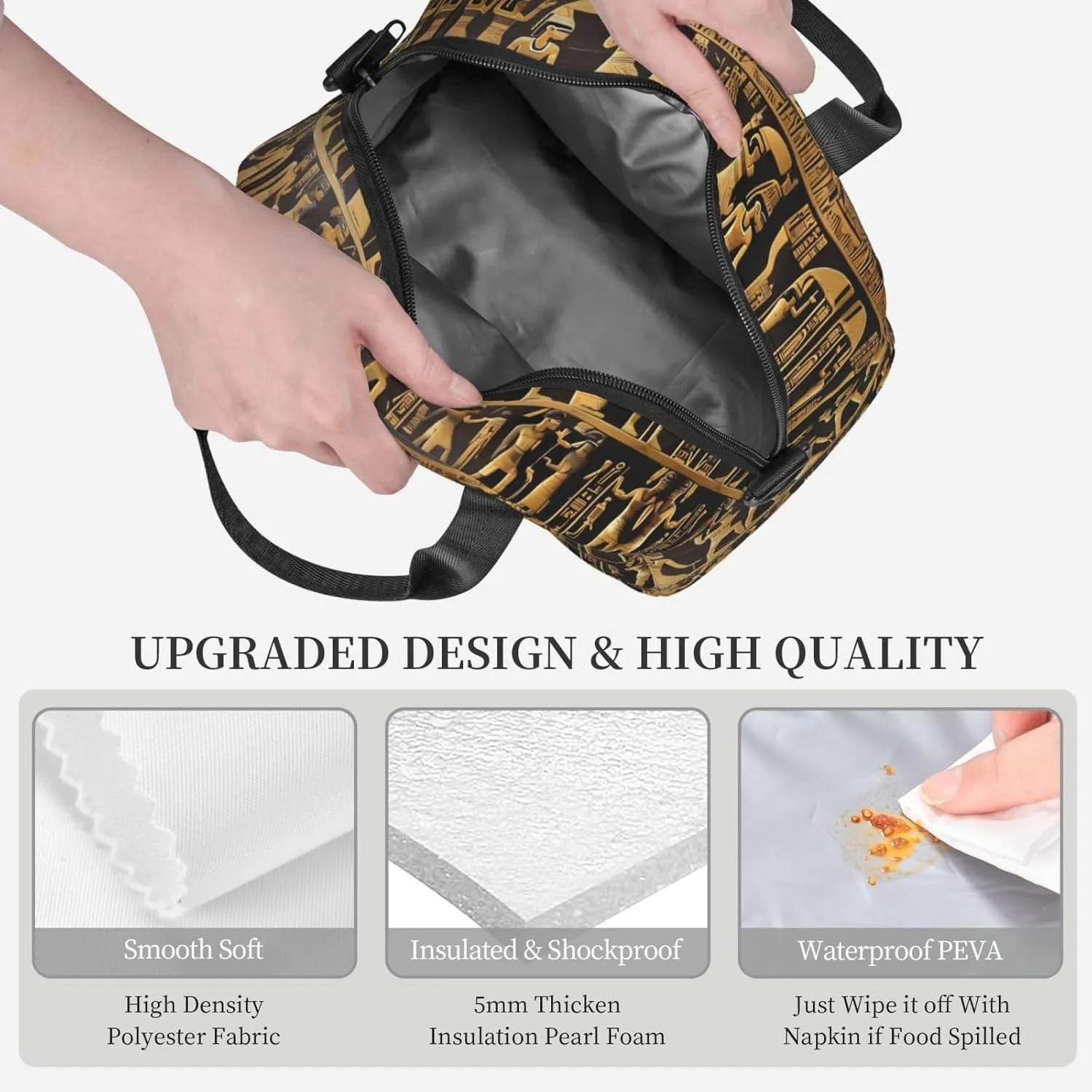 Egypts Hieroglyphics Insulated Lunch Bag Lunch Box For Women Men Reusable Tote For Office Gym Outings