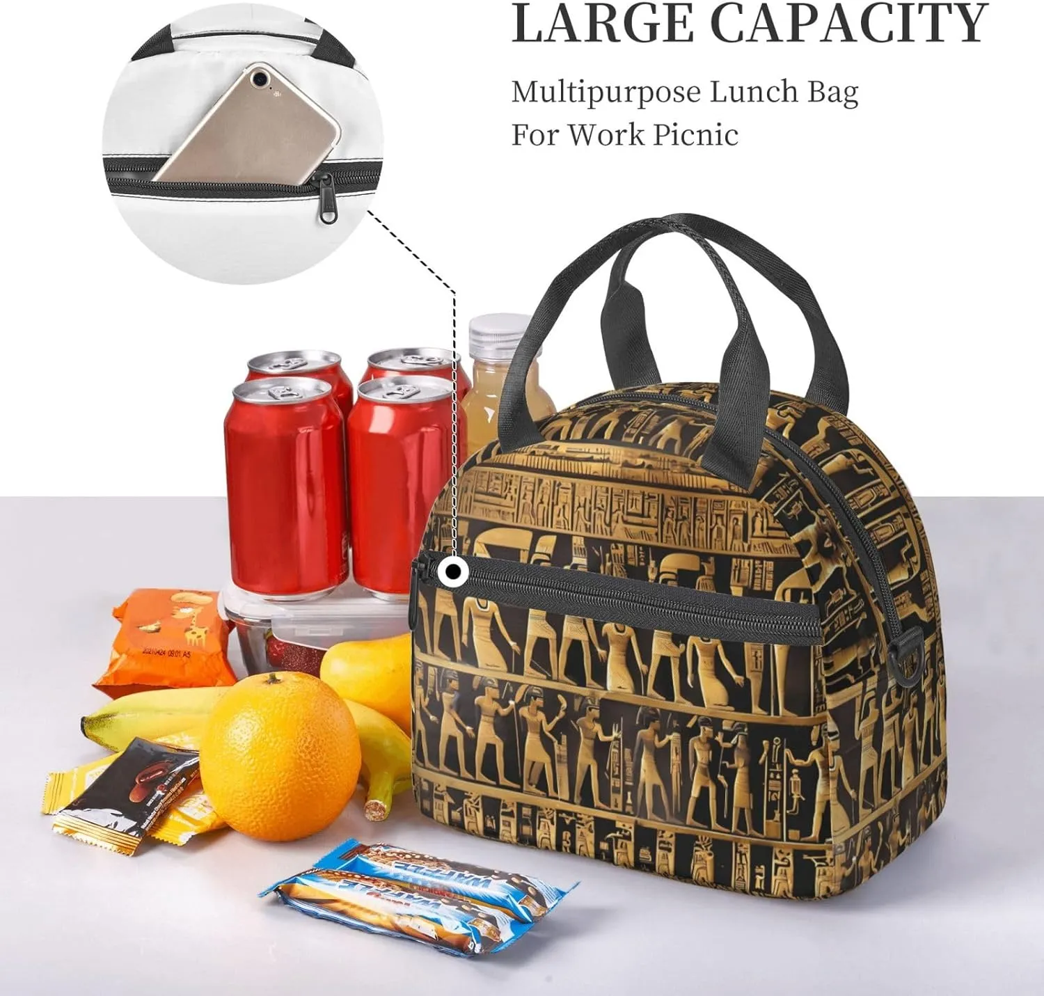 Egypts Hieroglyphics Insulated Lunch Bag Lunch Box For Women Men Reusable Tote For Office Gym Outings