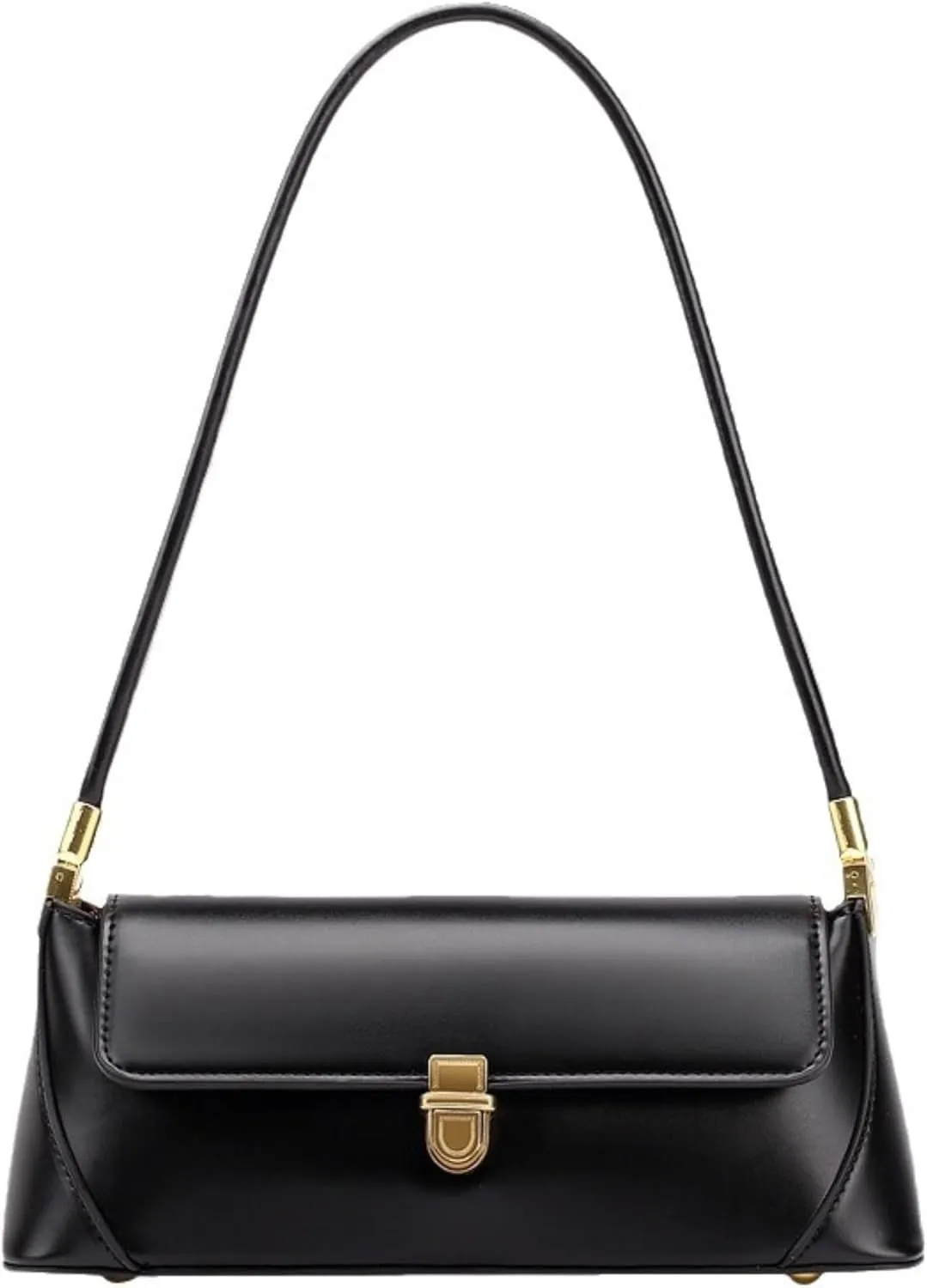 Eiyye Underarm Purse Women’s Leather Shoulder Bag with Zipper and Buckle Closure, French Vintage Style Handbag, Daily Evening Clutch(Black