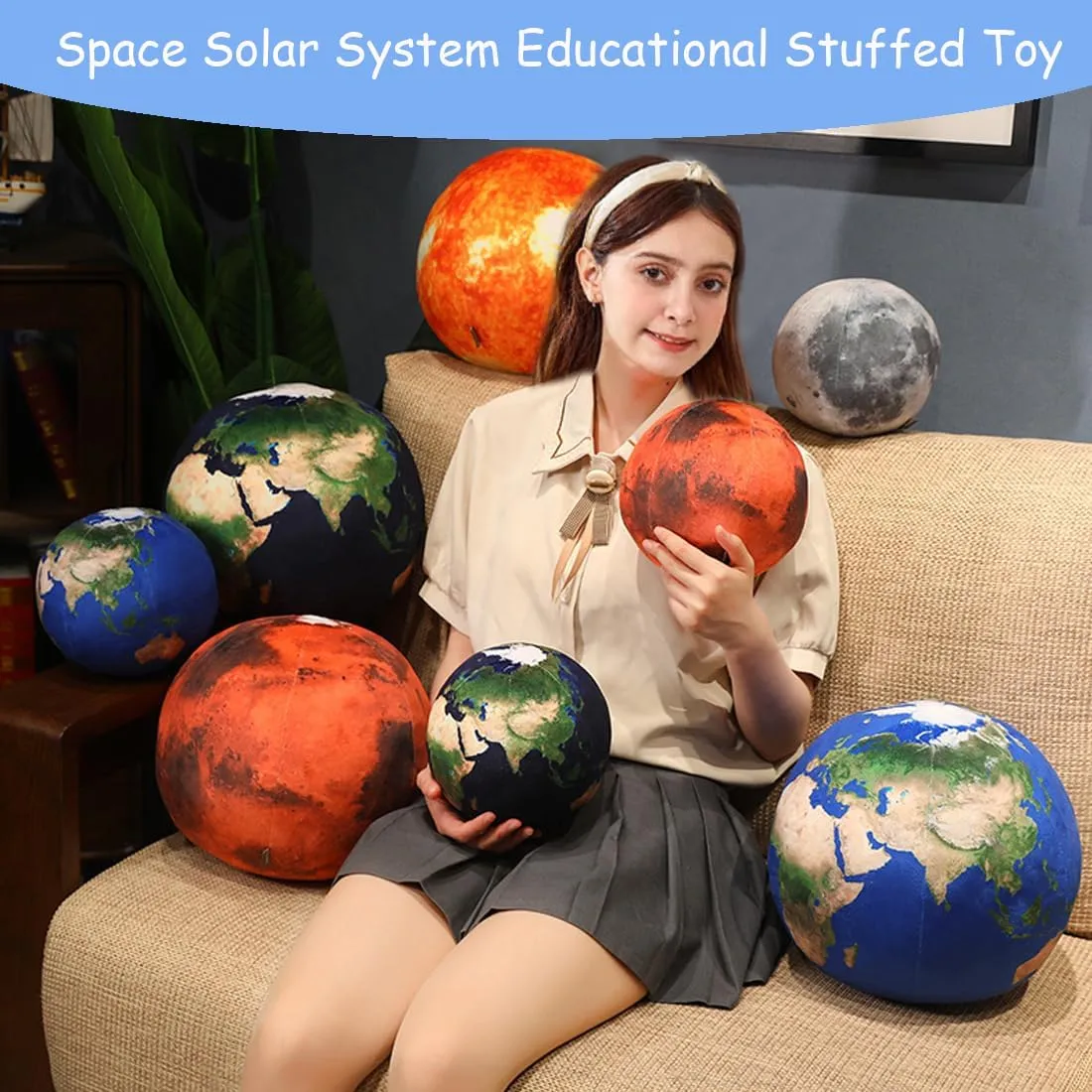 ELAINREN Soft Planet Earth Plush Toy Realistic Stuffed Space Planet Toy Cute Solar System Planet Plushie Doll Gifts/10.6''