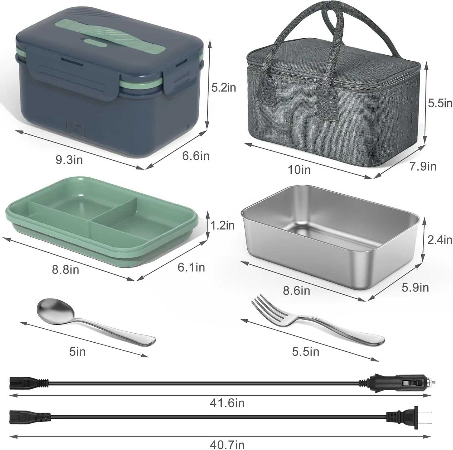 Electric Lunch Box Food Heater 100W, 4 in 1 Ultra Quick Heated Lunch Boxes for Adults 12V/24V/110V/220V Portable Food Warmer for Car/Truck/Office With Fork Spoon and Insulated Carry Bag