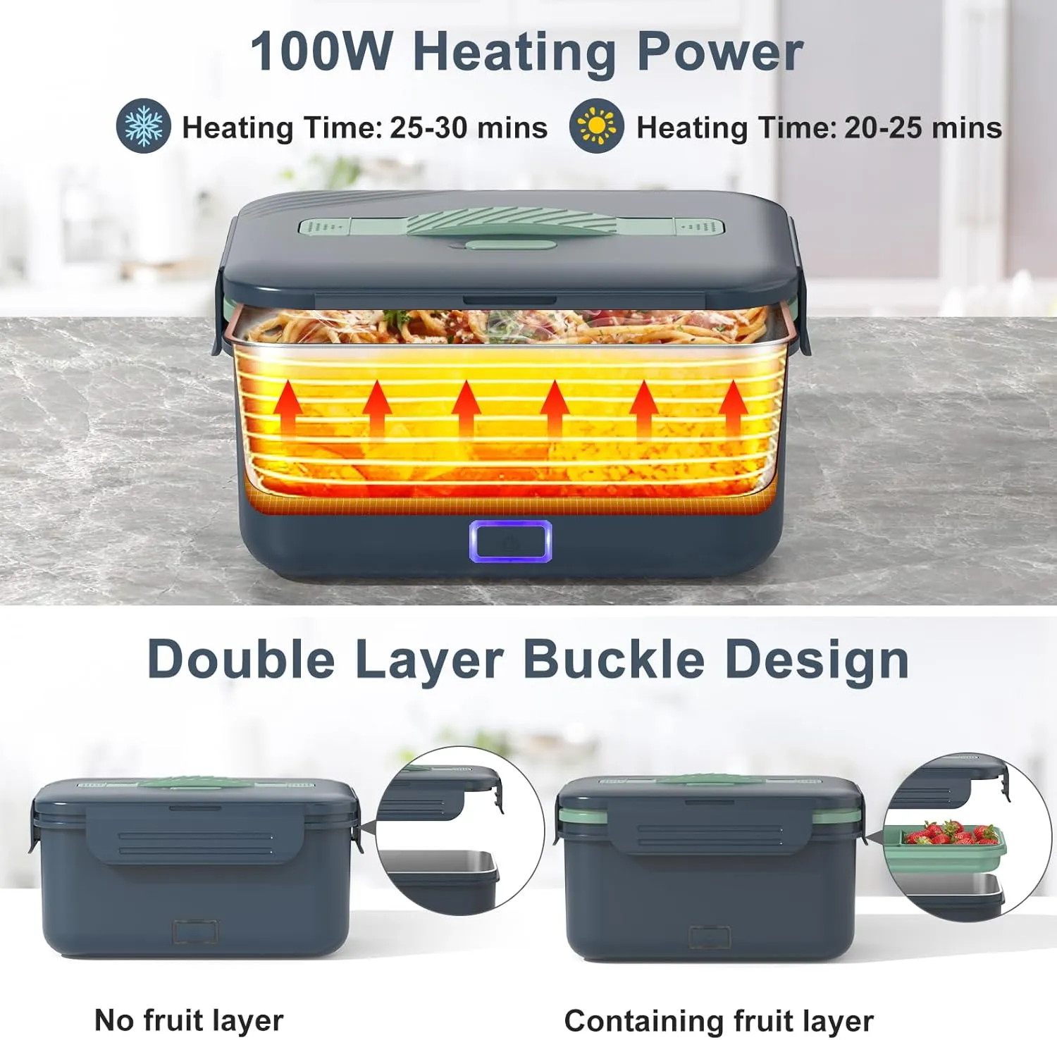 Electric Lunch Box Food Heater 100W, 4 in 1 Ultra Quick Heated Lunch Boxes for Adults 12V/24V/110V/220V Portable Food Warmer for Car/Truck/Office With Fork Spoon and Insulated Carry Bag
