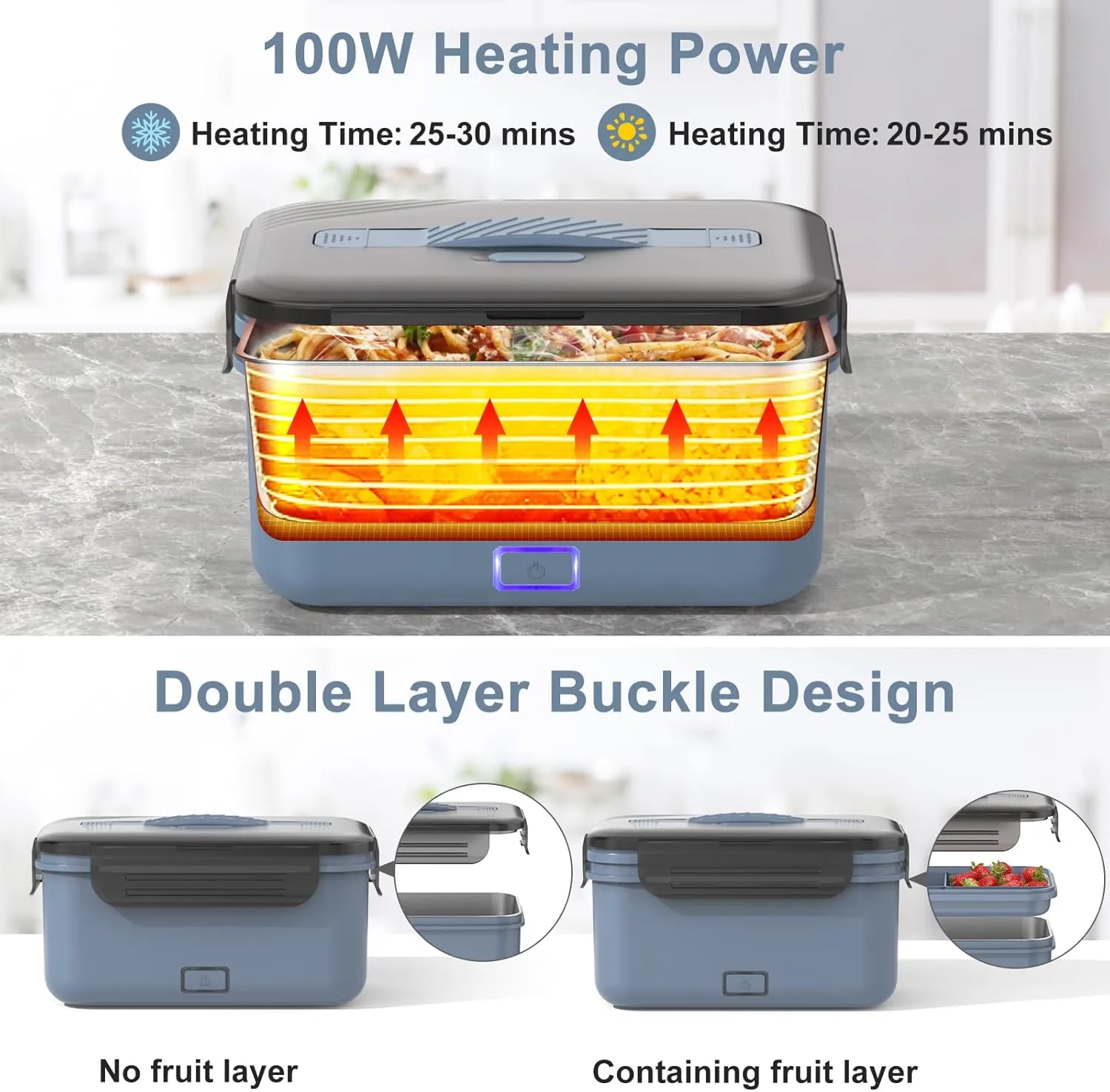 Electric Lunch Box Food Heater 100W, 4 in 1 Ultra Quick Heated Lunch Boxes for Adults 12V/24V/110V/220V Portable Food Warmer for Car/Truck/Office With Fork Spoon and Insulated Carry Bag