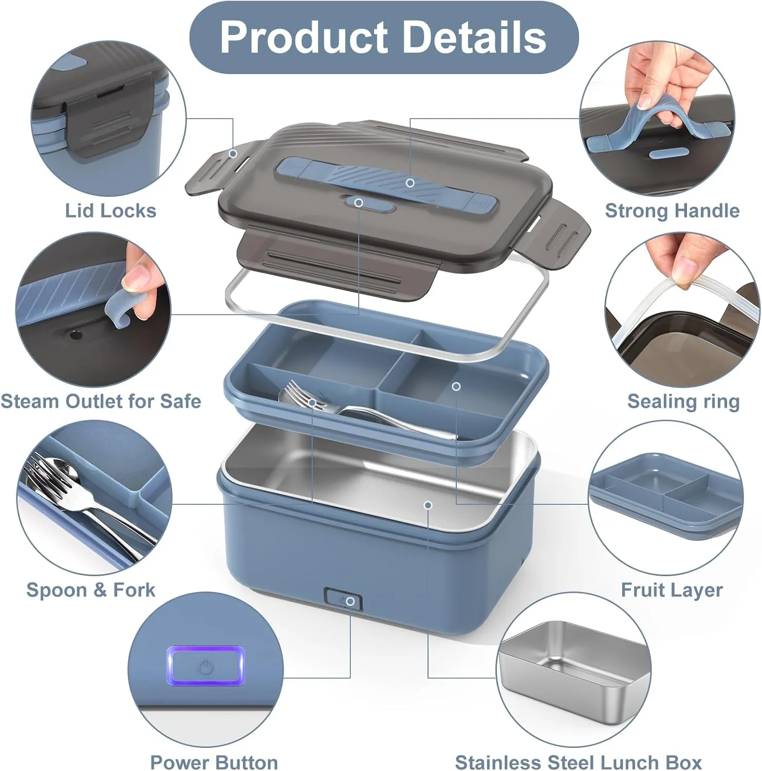 Electric Lunch Box Food Heater 100W, 4 in 1 Ultra Quick Heated Lunch Boxes for Adults 12V/24V/110V/220V Portable Food Warmer for Car/Truck/Office With Fork Spoon and Insulated Carry Bag