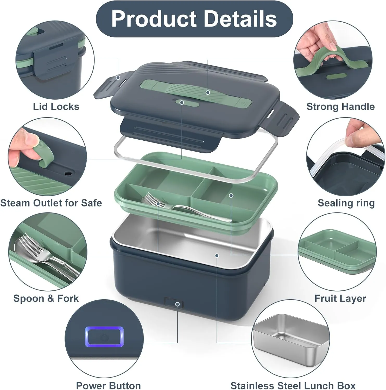 Electric Lunch Box Food Heater 100W, 4 in 1 Ultra Quick Heated Lunch Boxes for Adults 12V/24V/110V/220V Portable Food Warmer for Car/Truck/Office With Fork Spoon and Insulated Carry Bag