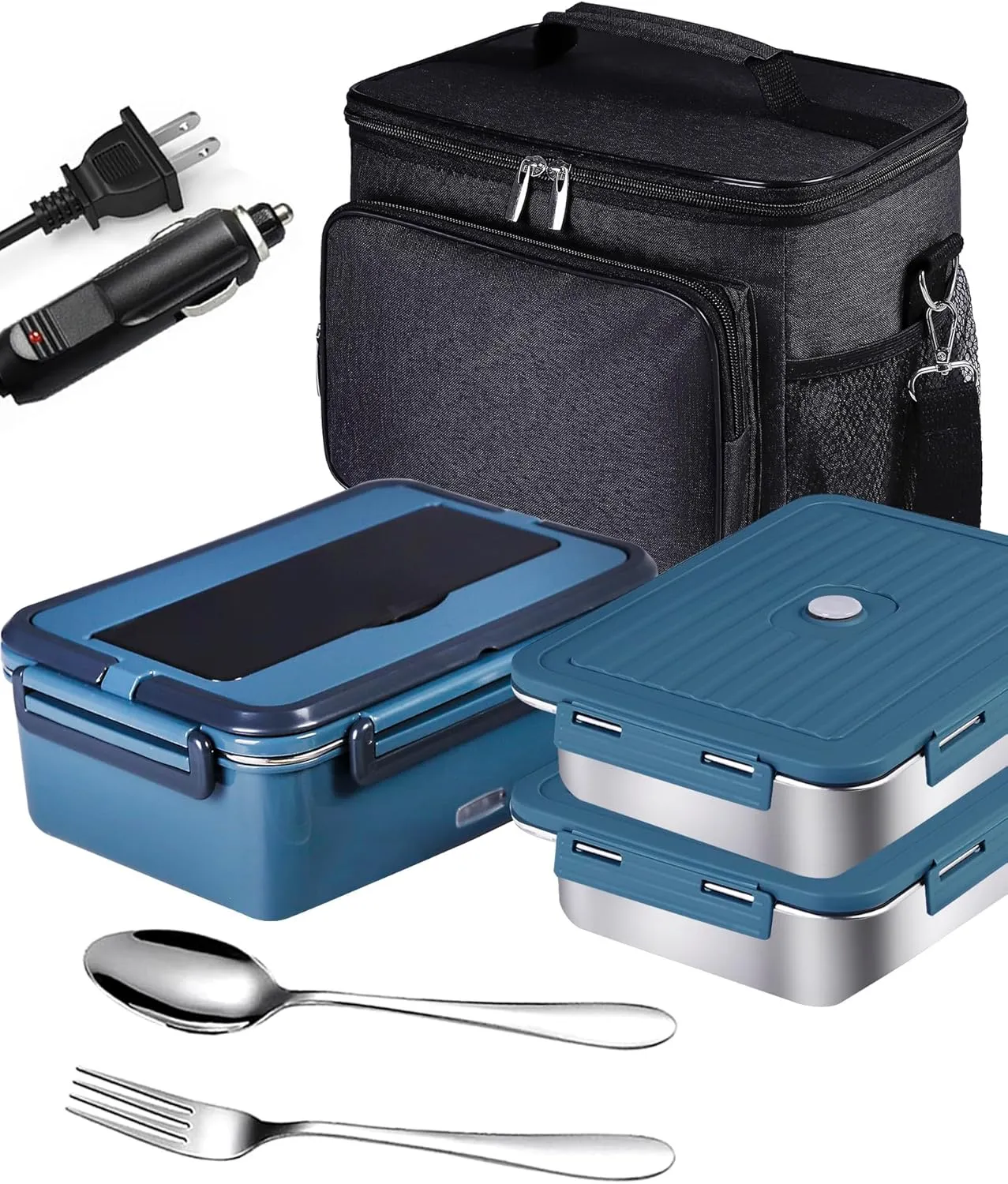 Electric Lunch Box Food Heater 80W Heated LunchBoxes for Adults Work/Car/Truck/Home, 1.8L Portable Food Warmer Heating Lunchbox with Insulated Lunch Bag 12V 24V 110V