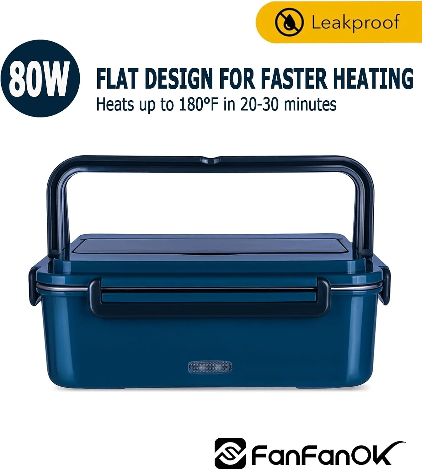 Electric Lunch Box Food Heater 80W Heated LunchBoxes for Adults Work/Car/Truck/Home, 1.8L Portable Food Warmer Heating Lunchbox with Insulated Lunch Bag 12V 24V 110V