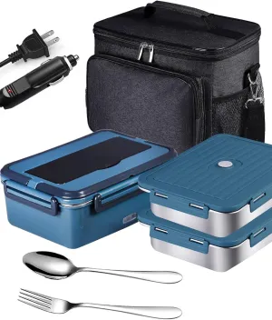 Electric Lunch Box Food Heater 80W Heated LunchBoxes for Adults Work/Car/Truck/Home, 1.8L Portable Food Warmer Heating Lunchbox with Insulated Lunch Bag 12V 24V 110V