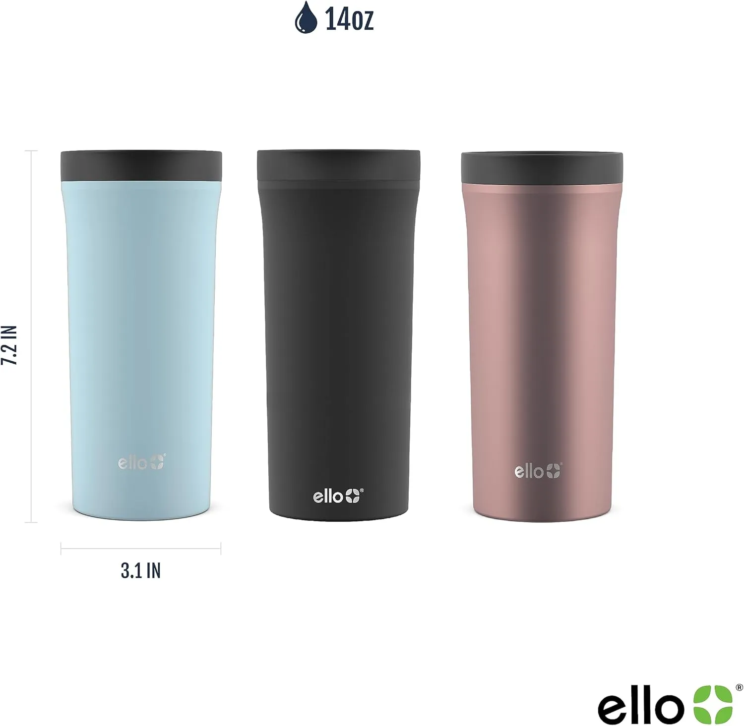 Ello Arabica 14oz Vacuum Insulated Stainless Steel Powder Coat Coffee Travel Mug with Leak-Proof Slider Lid, Keeps Hot for 5 Hours, Perfect for Coffee or Tea, BPA-Free Tumbler