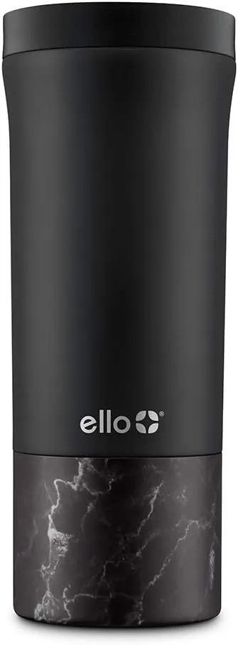 Ello Miri 16oz Vacuum Insulated Stainless Steel Travel Mug, Leak-Proof Slider Lid, Keeps Hot for 5 Hours, Perfect for Coffee or Tea, BPA-Free, Fits Most Cupholders, Holiday Gift, Black