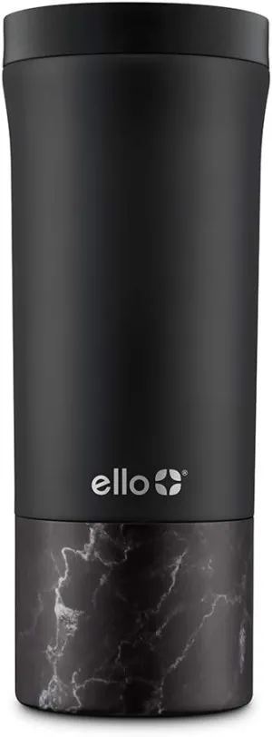 Ello Miri 16oz Vacuum Insulated Stainless Steel Travel Mug, Leak-Proof Slider Lid, Keeps Hot for 5 Hours, Perfect for Coffee or Tea, BPA-Free, Fits Most Cupholders, Holiday Gift, Black