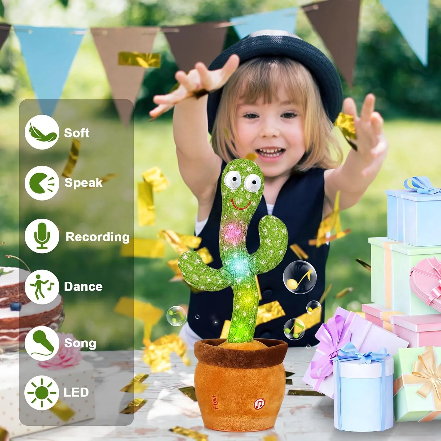 Emoin Dancing Cactus Baby Toys 6 to 12 Months, Talking Cactus Toys Repeats What You Say Baby Boy Toys, Dancing Cactus Mimicking Toy with LED English Sing Talking Musical Toys