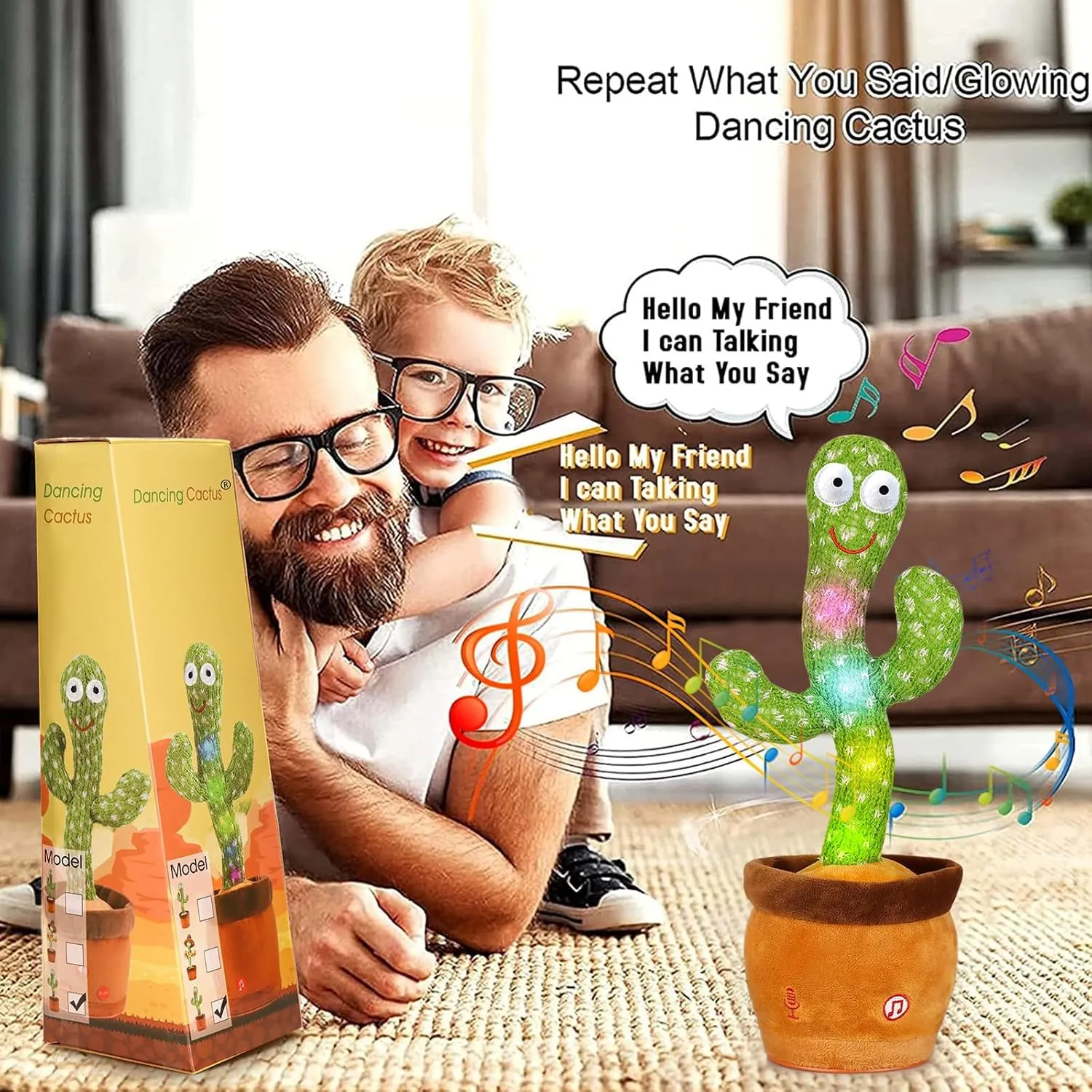 Emoin Dancing Cactus Baby Toys 6 to 12 Months, Talking Cactus Toys Repeats What You Say Baby Boy Toys, Dancing Cactus Mimicking Toy with LED English Sing Talking Musical Toys