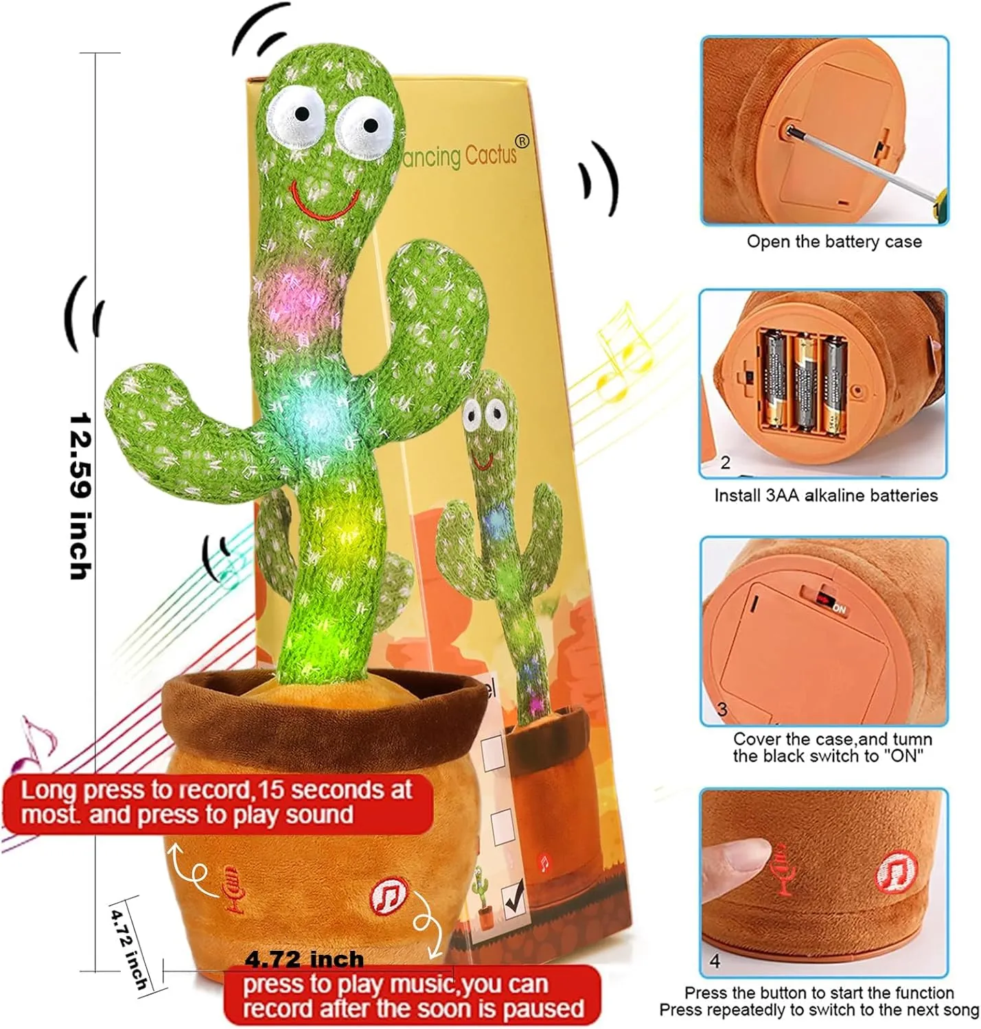Emoin Dancing Cactus Baby Toys 6 to 12 Months, Talking Cactus Toys Repeats What You Say Baby Boy Toys, Dancing Cactus Mimicking Toy with LED English Sing Talking Musical Toys