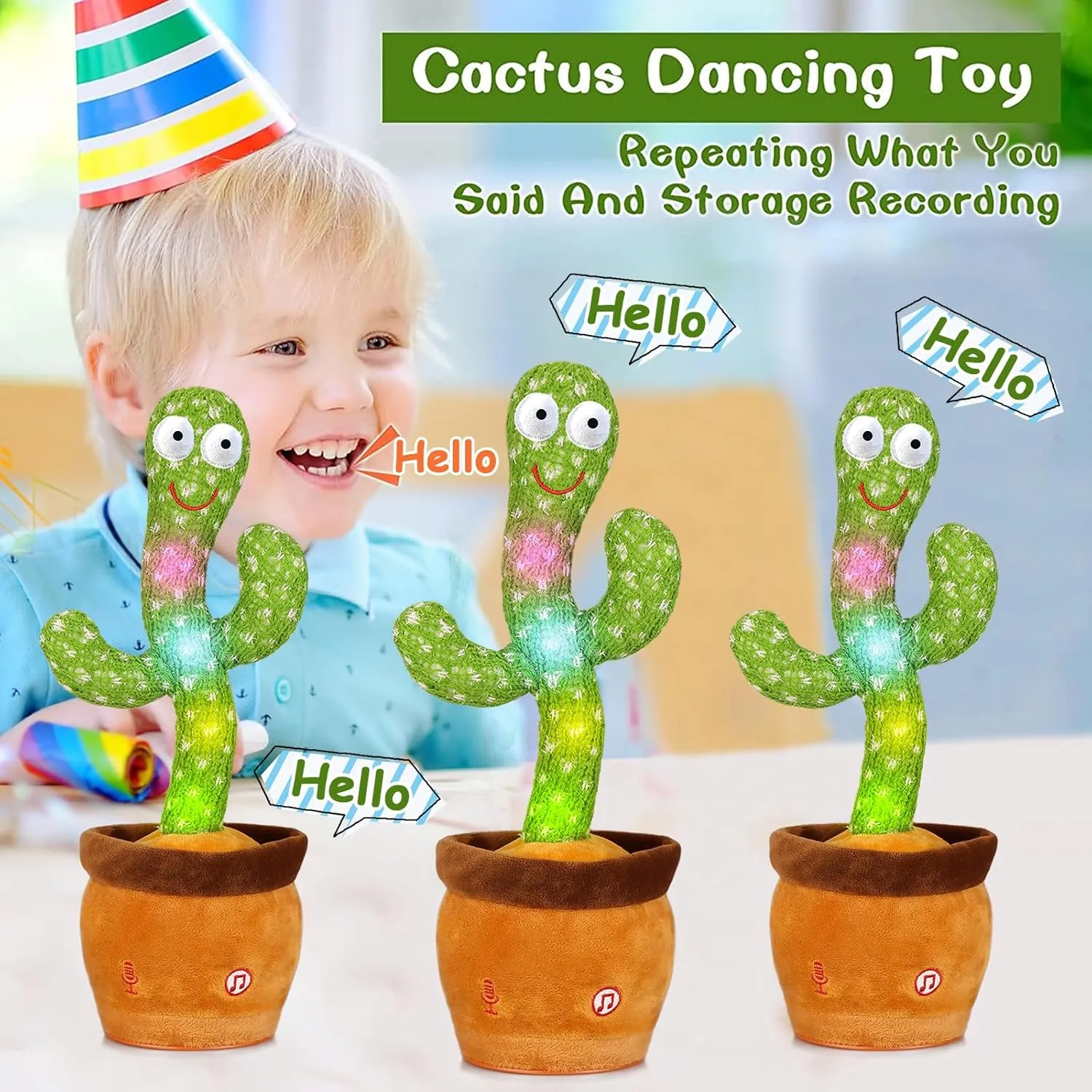 Emoin Dancing Cactus Baby Toys 6 to 12 Months, Talking Cactus Toys Repeats What You Say Baby Boy Toys, Dancing Cactus Mimicking Toy with LED English Sing Talking Musical Toys
