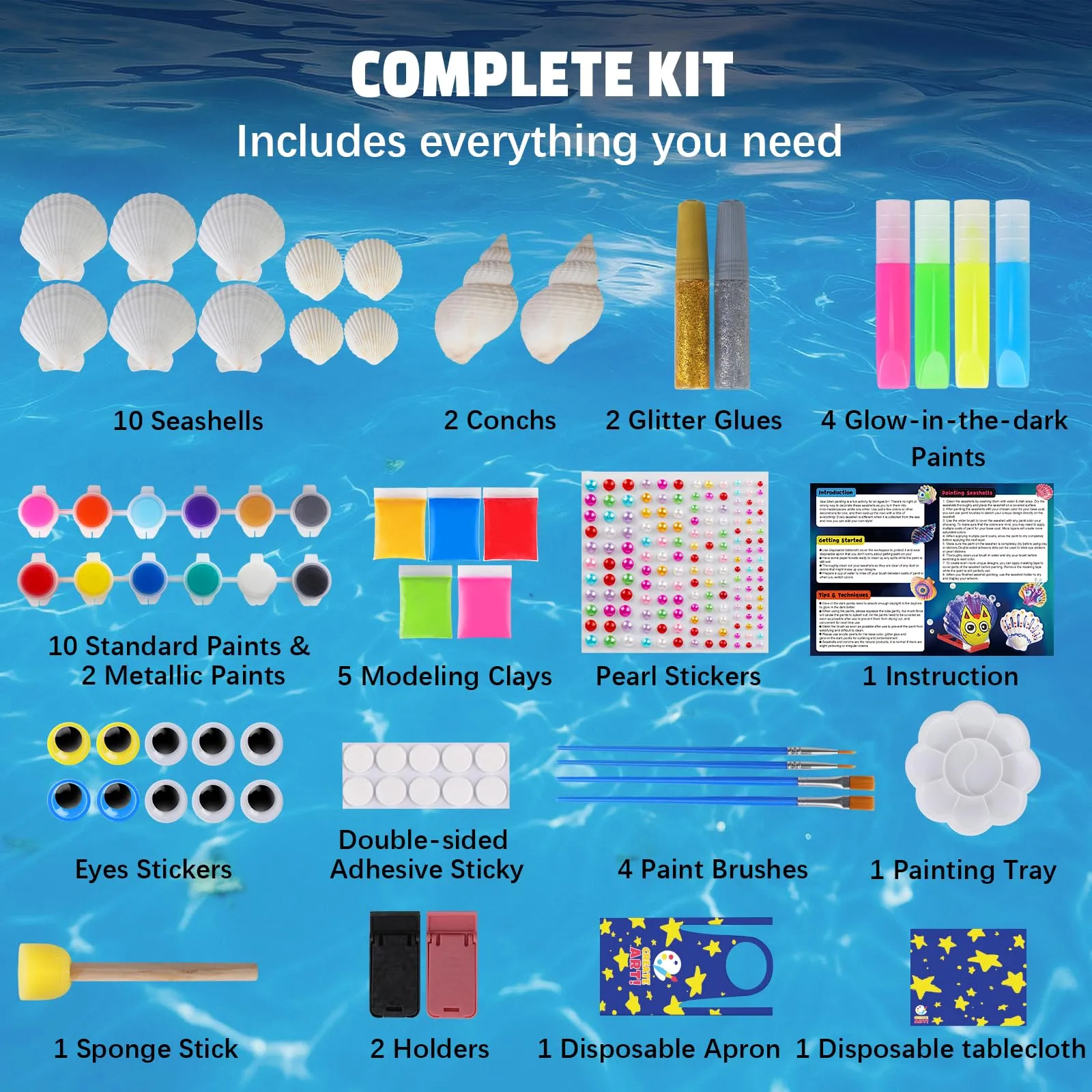 EPUMP Shell Painting Kit for Kids - Glow in The Dark Arts and Crafts for Boys Girls Ages 6-12, Kids Crafts 8-12, Art Supplies, Creative Arts and Crafts Toys Christmas Birthday Party Gifts